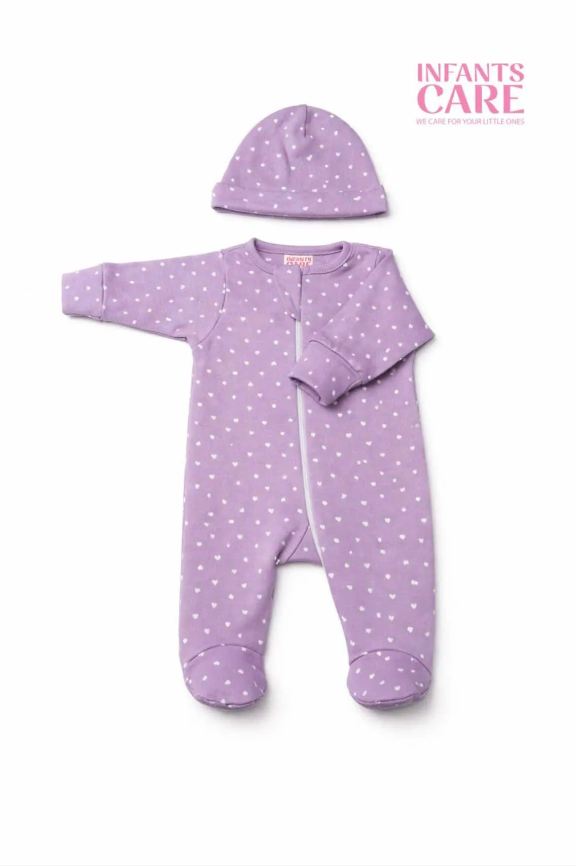 Sleep Suit With Cap - Purple Heart - New Born image 1